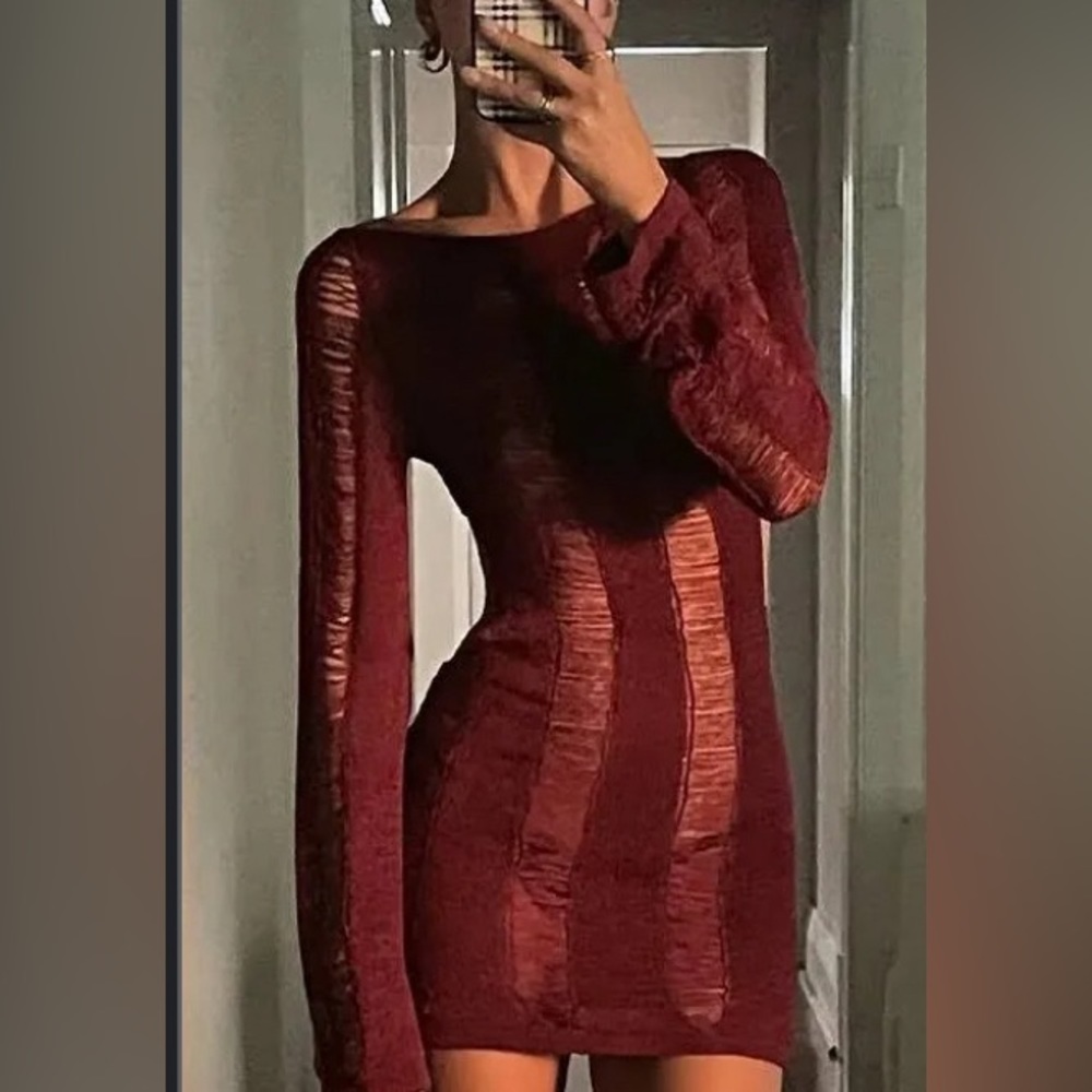 long sleeve knit dress cutout